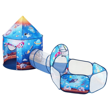 3 in 1 Kids Play Tent with Tunnel for Boys, Girls, Babies and Toddlers, Indoor/Outdoor Pop Up Playhouse with Carrying Bag & Banding Straps Birthday Gifts, Royal Blue Color Rocket Theme.