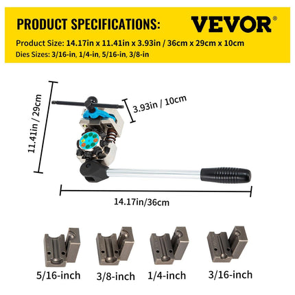 Brake Line Flaring Tool, 45 Degree Single, Double, and Bubble Flares for 3/16", 1/4", 5/16" and 3/8" Tube Size, Suitable for Soft Metal of Copper Lines.