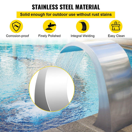 Stainless Steel Pool Fountain 17.7 x 11.8 x 23.6 inches Pool Fountain Silver Pool Fountains for In Ground Pools Garden Outdoor Waterfalls Sheer Descent Pond Water Feature.