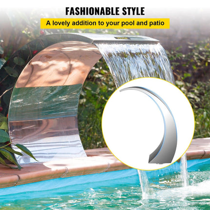 Stainless Steel Pool Fountain 17.7 x 11.8 x 23.6 inches Pool Fountain Silver Pool Fountains for In Ground Pools Garden Outdoor Waterfalls Sheer Descent Pond Water Feature.
