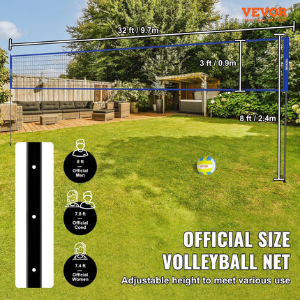 Outdoor Portable Volleyball Net System, Adjustable Height Steel Poles, Professional Volleyball Set with PVC Volleyball, Pump, Carrying Bag, Heavy Duty Volleyball Net for Backyard, Beach, Lawn.