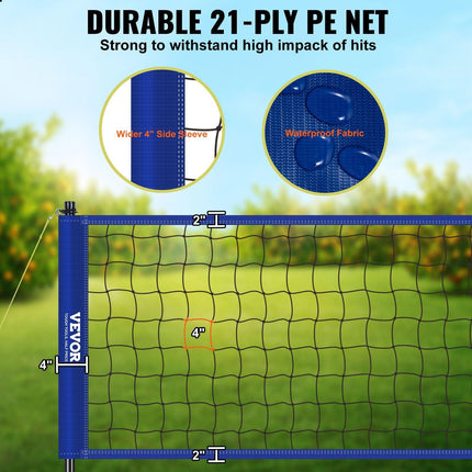 Outdoor Portable Volleyball Net System, Adjustable Height Steel Poles, Professional Volleyball Set with PVC Volleyball, Pump, Carrying Bag, Heavy Duty Volleyball Net for Backyard, Beach, Lawn.