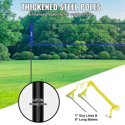 Outdoor Portable Volleyball Net System, Adjustable Height Steel Poles, Professional Volleyball Set with PVC Volleyball, Pump, Carrying Bag, Heavy Duty Volleyball Net for Backyard, Beach, Lawn.