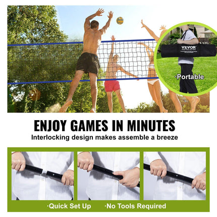 Outdoor Portable Volleyball Net System, Adjustable Height Steel Poles, Professional Volleyball Set with PVC Volleyball, Pump, Carrying Bag, Heavy Duty Volleyball Net for Backyard, Beach, Lawn.