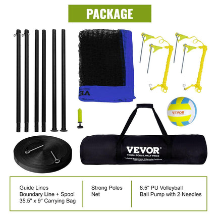 Outdoor Portable Volleyball Net System, Adjustable Height Steel Poles, Professional Volleyball Set with PVC Volleyball, Pump, Carrying Bag, Heavy Duty Volleyball Net for Backyard, Beach, Lawn.