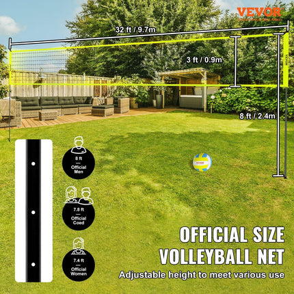 Outdoor Portable Volleyball Net System, Adjustable Height Steel Poles, Professional Volleyball Set with PVC Volleyball, Pump, Carrying Bag, Heavy Duty Volleyball Net for Backyard, Beach, Lawn.