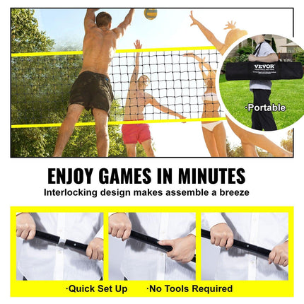 Outdoor Portable Volleyball Net System, Adjustable Height Steel Poles, Professional Volleyball Set with PVC Volleyball, Pump, Carrying Bag, Heavy Duty Volleyball Net for Backyard, Beach, Lawn.