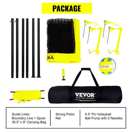 Outdoor Portable Volleyball Net System, Adjustable Height Steel Poles, Professional Volleyball Set with PVC Volleyball, Pump, Carrying Bag, Heavy Duty Volleyball Net for Backyard, Beach, Lawn.
