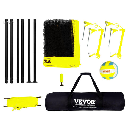 Outdoor Portable Volleyball Net System, Adjustable Height Steel Poles, Professional Volleyball Set with PVC Volleyball, Pump, Carrying Bag, Heavy Duty Volleyball Net for Backyard, Beach, Lawn.