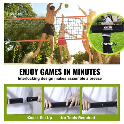 Outdoor Portable Volleyball Net System, Adjustable Height Aluminum Poles, Professional Volleyball Set with PVC Volleyball, Pump, Carrying Bag, Heavy Duty Volleyball Net for Backyard, Beach, Lawn.