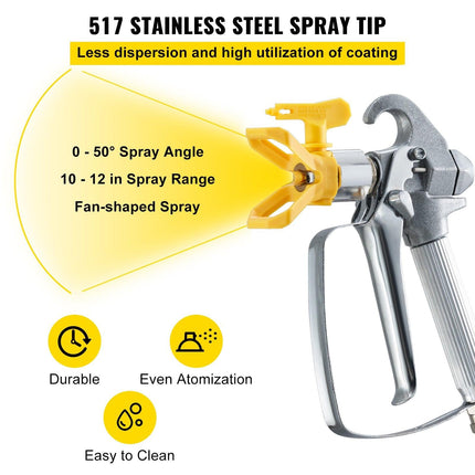 Airless Paint Spray Hose Kit 50ft 1/4in Swivel Joint 3600psi with 517 Tip.