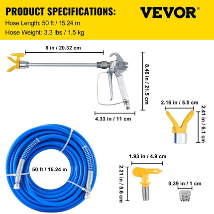 Airless Paint Spray Hose Kit 50ft 1/4in Swivel Joint 3600psi with 517 Tip.