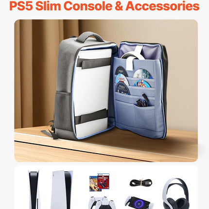 PS5 Backpack Dual Shoulder Travel Bag for Playstation 5 PS5 Slim Nylon.