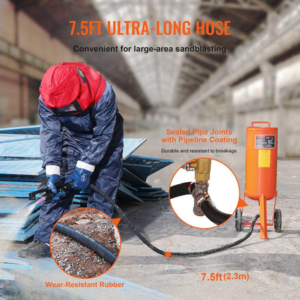 10 Gallon Heavy-Duty Sand Blaster, 60-110 PSI High Pressure Sandblaster, Portable Abrasive Blasting Tank, Air Sand Blasting Kit with 2 Ceramic Nozzles & 7.5ft Hose for Stain, Rust, Paint Removal.