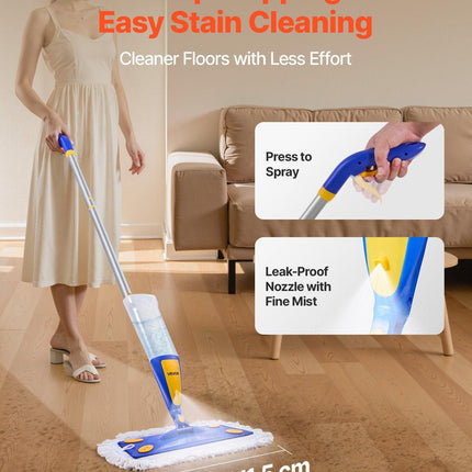 Spray Mop, with 3 Washable Pads for Dry and Wet Floor Cleaning & an 800ml Refillable Water Tank, Microfiber Dust Wet Mop & Twisted Cotton Dry Mop, Commercial Home Use for Tiles/Vinyl/Wood Floor.