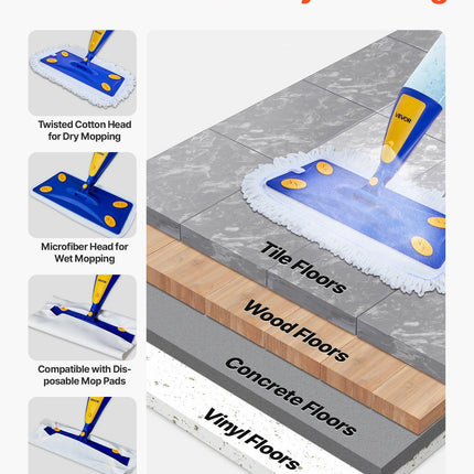 Spray Mop, with 3 Washable Pads for Dry and Wet Floor Cleaning & an 800ml Refillable Water Tank, Microfiber Dust Wet Mop & Twisted Cotton Dry Mop, Commercial Home Use for Tiles/Vinyl/Wood Floor.