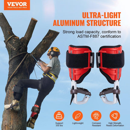 Tree Climbing Spikes, 1 Pair Aluminum Climbing Spurs, 350lbs Load Capacity Tree Climbing Gear with Straps and Spike Protectors, Arborist Equipment for Climbers, Hunting, Fruit Picking, Red.