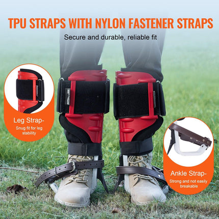 Tree Climbing Spikes, 1 Pair Aluminum Climbing Spurs, 350lbs Load Capacity Tree Climbing Gear with Straps and Spike Protectors, Arborist Equipment for Climbers, Hunting, Fruit Picking, Red.