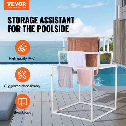 Towel Rack 8-Bar Outdoor PVC Towel Holder for Poolside Spa Bathroom White.