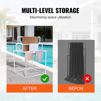 Towel Rack 8-Bar Outdoor PVC Towel Holder for Poolside Spa Bathroom White.