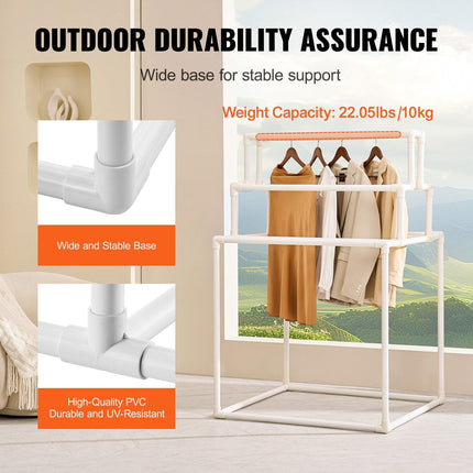 Towel Rack 8-Bar Outdoor PVC Towel Holder for Poolside Spa Bathroom White.