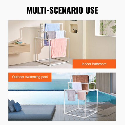 Towel Rack 8-Bar Outdoor PVC Towel Holder for Poolside Spa Bathroom White.