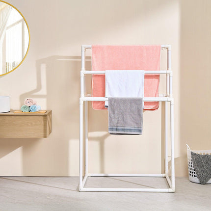 Towel Rack 8-Bar Outdoor PVC Towel Holder for Poolside Spa Bathroom White.