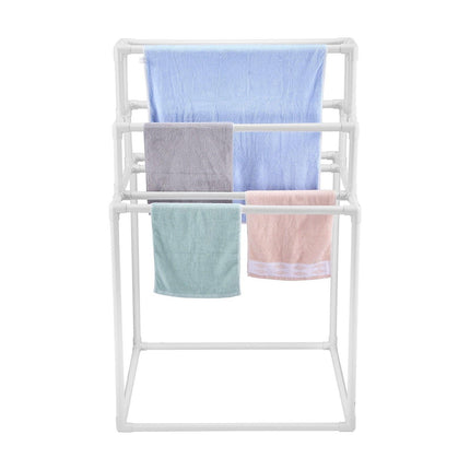 Towel Rack 8-Bar Outdoor PVC Towel Holder for Poolside Spa Bathroom White.
