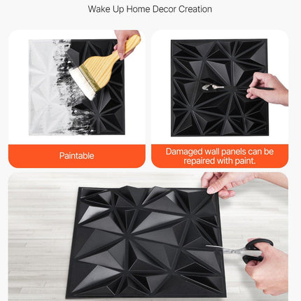 3D Wall Panels, 33-Pack 30 x 30 cm PVC Modern Art Minimalist Diamond Tiles, 2.97 m² Coverage Accent Wall Panel, Interior Home Decor for Ceiling, Bedroom, Living Room, Gaming Room, Matte Black.