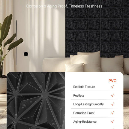 3D Wall Panels, 33-Pack 30 x 30 cm PVC Modern Art Minimalist Diamond Tiles, 2.97 m² Coverage Accent Wall Panel, Interior Home Decor for Ceiling, Bedroom, Living Room, Gaming Room, Matte Black.