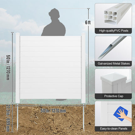Outdoor Privacy Screens, 50" W x 50" H Air Conditioner Fence, Pool Equipment Enclosure, Horizontal Vinyl Privacy Fence, Perfect to Enclose Trash Can and A/C Units (4-Panel).
