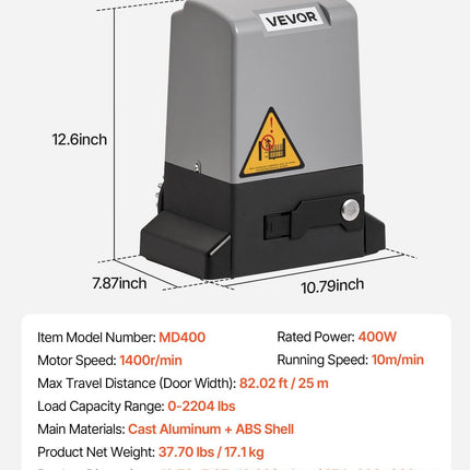 400W Electric Sliding Gate Opener 1000kg Chain Drive Infrared Sensor.