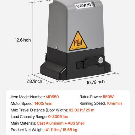 550W Electric Sliding Gate Opener 1500kg Chain Drive Infrared Sensor.