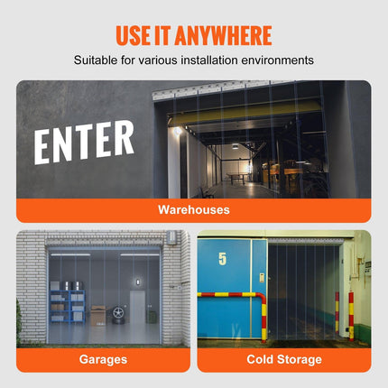 Strip Curtain, 213.4 cm Height x 122 cm Width, 2 mm Thickness, 8PCS Clear PVC Strip Door Curtain, Freezer Curtain, Plastic Door Strips for Walk in Freezers, Cooler, Warehouse, with 50% Overlap.