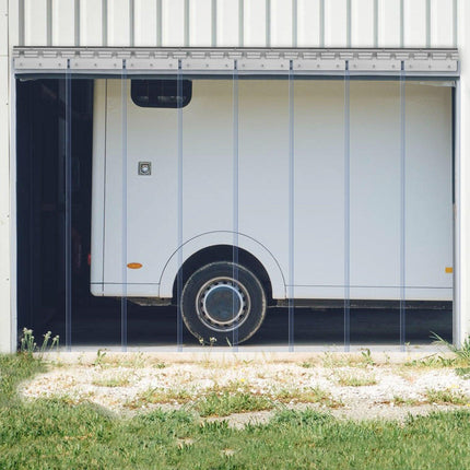 Strip Curtain, 213.4 cm Height x 122 cm Width, 2 mm Thickness, 8PCS Clear PVC Strip Door Curtain, Freezer Curtain, Plastic Door Strips for Walk in Freezers, Cooler, Warehouse, with 50% Overlap.