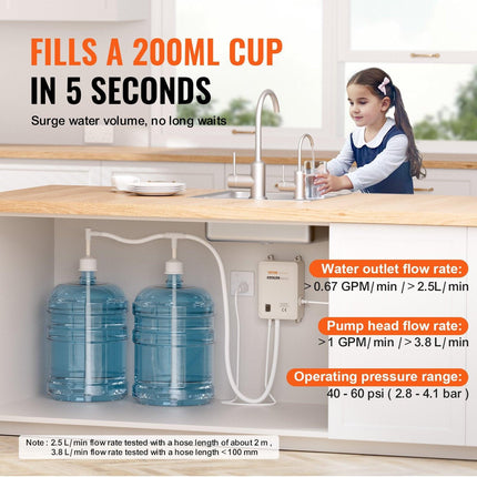 Bottled Water Dispenser Pump System, 2x5 Gallon Dispensing System, Automatic Electric Water Dispenser, Double-Pipe Water Jug Pump, Compatible Use with Coffee/Tea Machine, Refrigerator, Ice Maker.