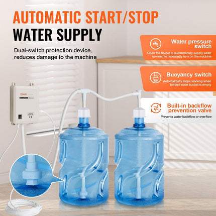Bottled Water Dispenser Pump System, 2x5 Gallon Dispensing System, Automatic Electric Water Dispenser, Double-Pipe Water Jug Pump, Compatible Use with Coffee/Tea Machine, Refrigerator, Ice Maker.