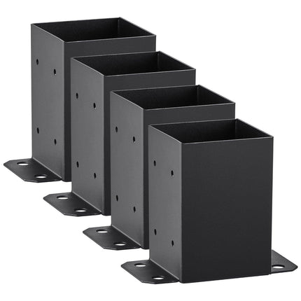101.6x101.6mm Post Base 4 Pcs, Inner Size 91x91 Post Base Brackets, Heavy Duty Powder-Coated Post Anchor Matte Black Wood Post Brackets for Pavilion Deck Railing Support Deck Base Plate.