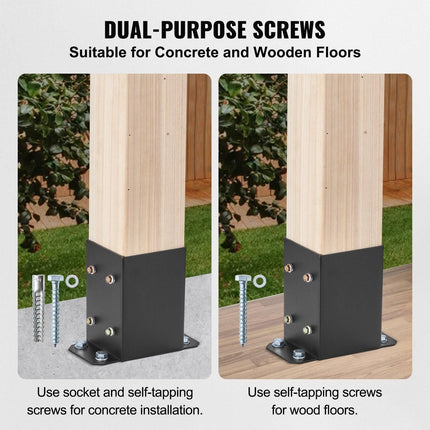 101.6x101.6mm Post Base 4 Pcs, Inner Size 91x91 Post Base Brackets, Heavy Duty Powder-Coated Post Anchor Matte Black Wood Post Brackets for Pavilion Deck Railing Support Deck Base Plate.