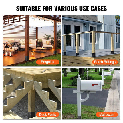 101.6x101.6mm Post Base 4 Pcs, Inner Size 91x91 Post Base Brackets, Heavy Duty Powder-Coated Post Anchor Matte Black Wood Post Brackets for Pavilion Deck Railing Support Deck Base Plate.
