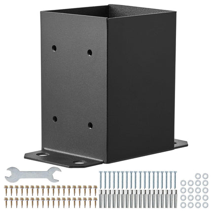 101.6x101.6mm Post Base 4 Pcs, Inner Size 91x91 Post Base Brackets, Heavy Duty Powder-Coated Post Anchor Matte Black Wood Post Brackets for Pavilion Deck Railing Support Deck Base Plate.