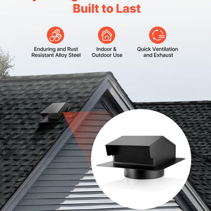 149 mm Hooded Wall Vent Cover SPCC Steel Roof Exhaust 1 Pack Black.