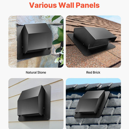 149 mm Hooded Wall Vent Cover SPCC Steel Roof Exhaust 1 Pack Black.
