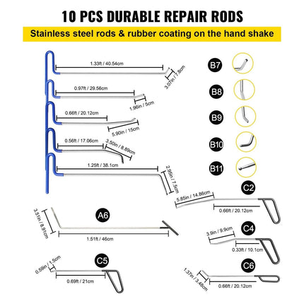 Paintless Dent Removal Rods Stainless Steel Rod Tool Kit 89pcs Dent Repair.