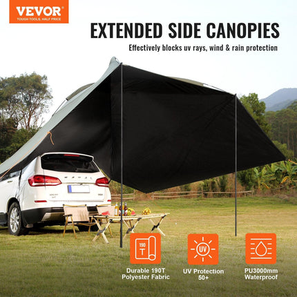 Vehicle Awning, Large 10' x 7' Shade Coverage Car Side Awning, PU2000mm UV50+ Car Awning with Extended Side Canopies and Portable Storage Bag, Suitable for Truck, SUV, Van, Campers.