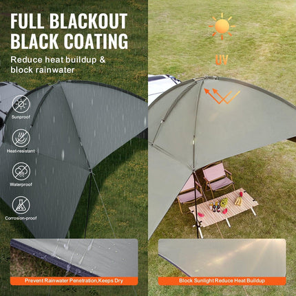 Vehicle Awning, Large 10' x 7' Shade Coverage Car Side Awning, PU2000mm UV50+ Car Awning with Extended Side Canopies and Portable Storage Bag, Suitable for Truck, SUV, Van, Campers.