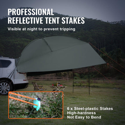 Vehicle Awning, Large 10' x 7' Shade Coverage Car Side Awning, PU2000mm UV50+ Car Awning with Extended Side Canopies and Portable Storage Bag, Suitable for Truck, SUV, Van, Campers.