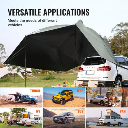 Vehicle Awning, Large 10' x 7' Shade Coverage Car Side Awning, PU2000mm UV50+ Car Awning with Extended Side Canopies and Portable Storage Bag, Suitable for Truck, SUV, Van, Campers.