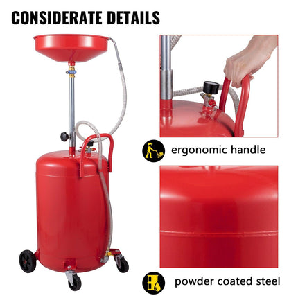 VEVOR Waste Oil Drain Tank Portable Oil Drain 20 Gallon Air Operated Drainer.