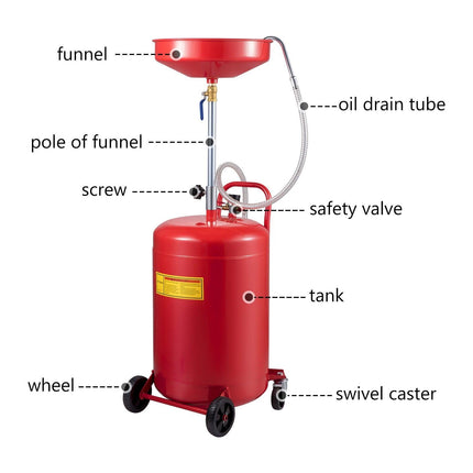 VEVOR Waste Oil Drain Tank Portable Oil Drain 20 Gallon Air Operated Drainer.